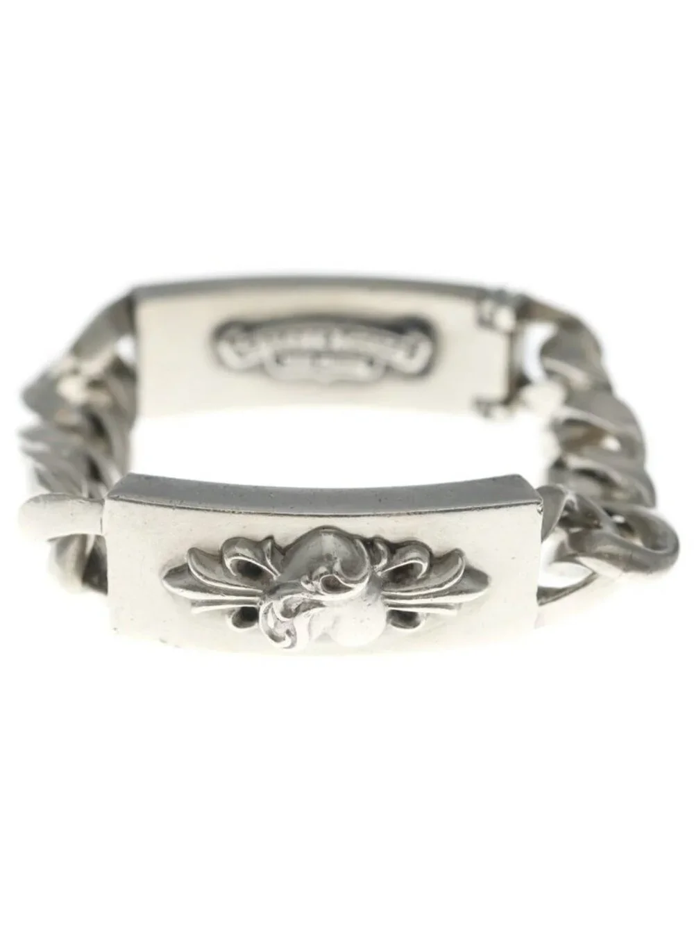 Chrome Hearts Double ID Floral Heart Daga Bracelet Silver